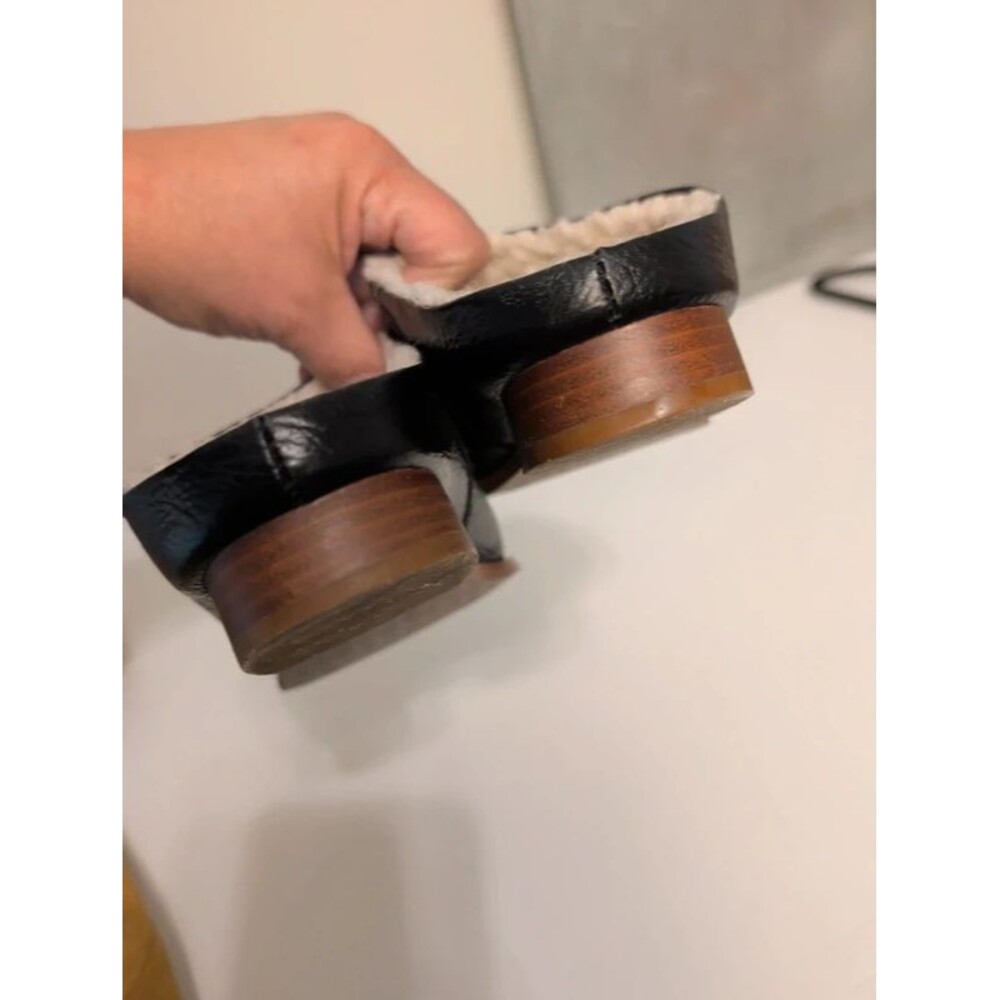 Kelsi Dagger Brooklyn Sail black leather shearling mules size 7.5 - Picture 8 of 10